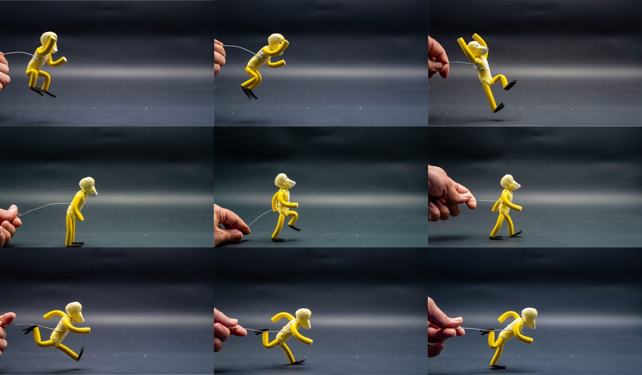 Stop motion Fotoserie. Eine laufende Figur